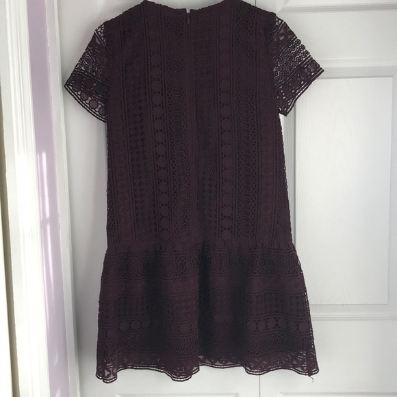 LOFT Burgundy Lace Short Sleeved Shift Dress - Picture 3 of 4